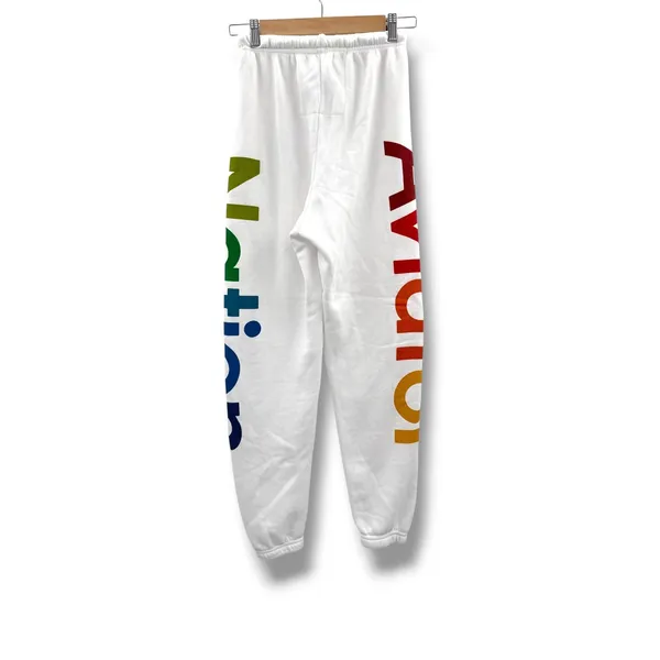 Aviator Nation Sweatpants Women S White‎ Rainbow Logo Graphic Joggers USA Made - Image 2