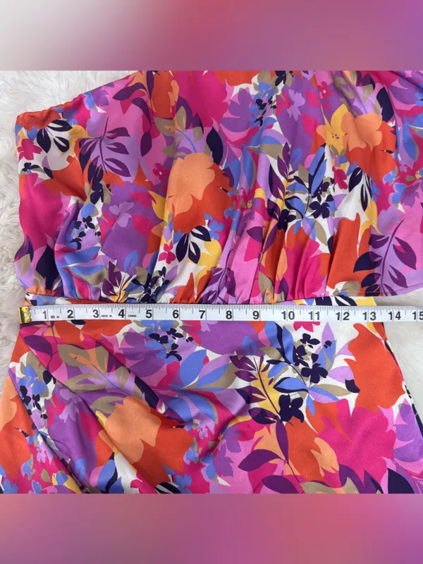 AIDAN‎ MATTOX One Shoulder Cocktail Dress Size 4 Pink Purple Floral Colorful - Image 15