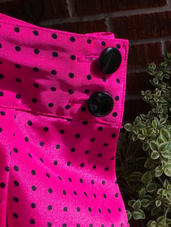 Vintage Fushia And Black polka dot Satin midi skirt Small - Image 10