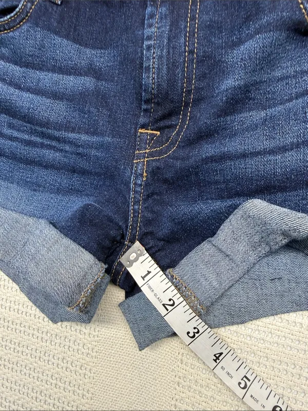 7 For All Mankind Dark Blue Rolled-Hem Denim Shorts - Image 3