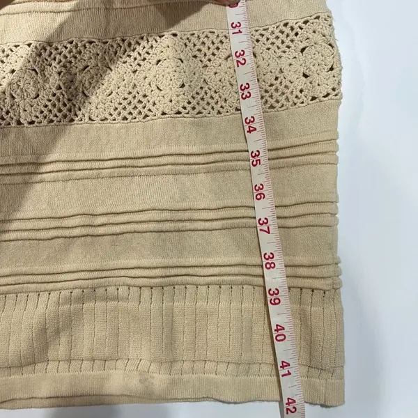 Cremieux Crochet Sleeveless Waist Band Body Con Sheath Dress Size XS Tan Beige - Image 9