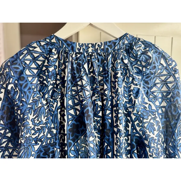 Tuckernuck NWT Womens XS Blue White Floral Cotton Tiered Maxi Dress Pockets - Image 15