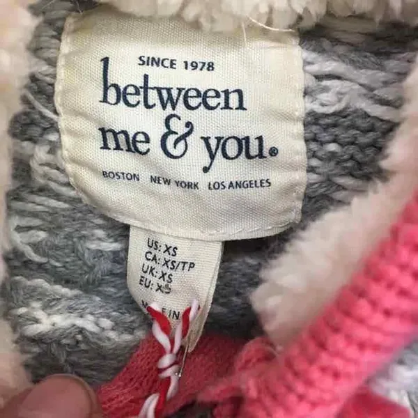 Between Me & You Womens Cardigan Size XS Fair Isle Pink Gray Cream Zip Front NEW - Image 6