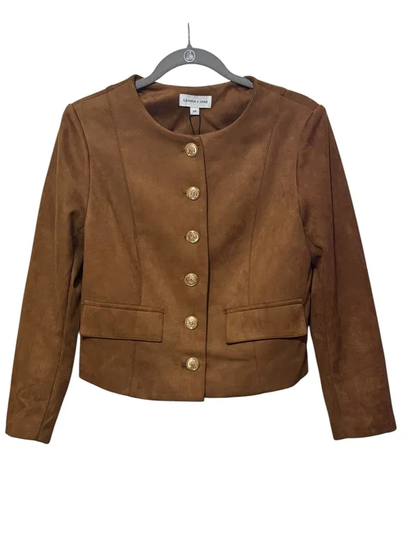 GEMMA JANE Faux Suede Button-Front Jacket S 18.5” p2p Mocha Brown NWT - Image 2