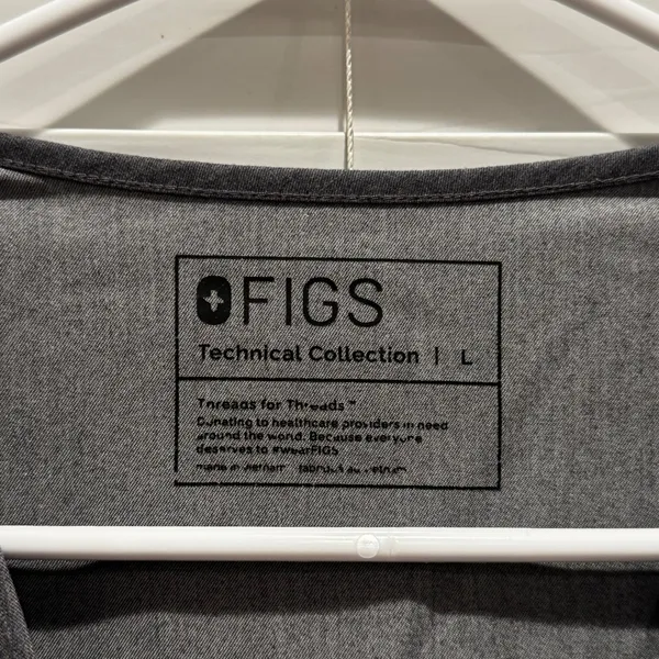 Lot of 2 FIGS Technical‎ Scrub Top Charcoal Gray V-Neck Short Sleeve Size L - Image 7