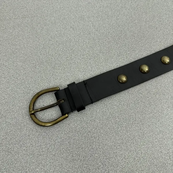 Donald J Pliner Belt Womens Small Black Studded Leather Brass Buckle Skinny - Image 2
