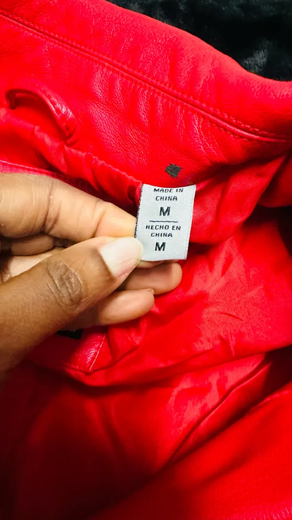 LEVI’s STRAUSS & CO Red Faux Leather Bomber Jacket - Image 13