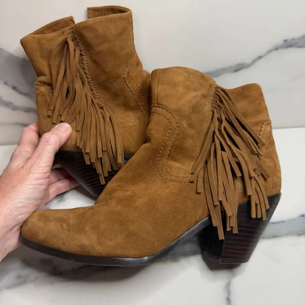 Sam Edelman Womens Brown Leather Louie Boots Sz 8.5 Fringe Western Boho Festival - Image 6