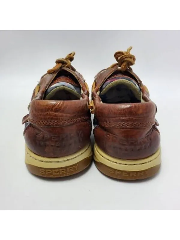 Sperry Top Slider Bluefish Plaid Slip On Oxford Boat Shoes Leather Sz 7 M Brown - Image 5