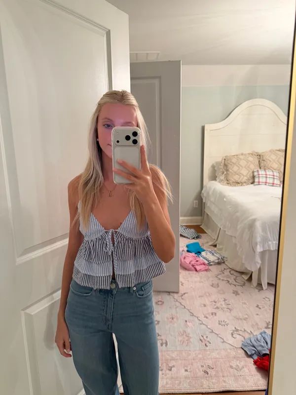 Blue white navy stripped tie top Size XS - Image 2