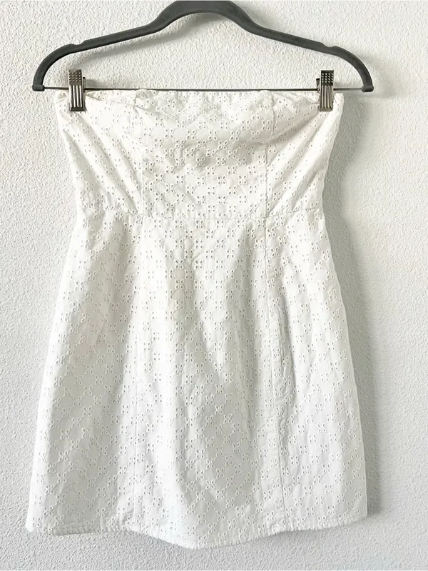 Lovers + Friends White Eyelet Strapless Bridal Bachelorette Mini Dress - Image 2