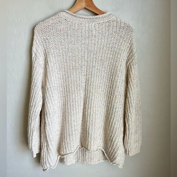 Anthropologie Cotton Knit Pullover Scoop Neck Sweater White Oversized Small - Image 2