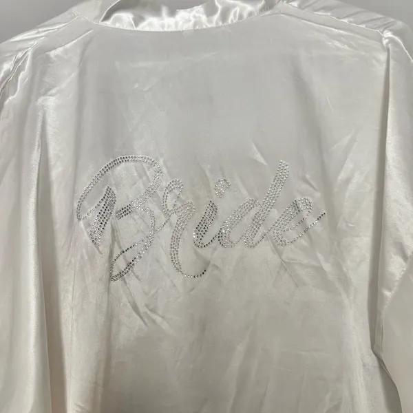 Blingy Rhinestone White Satin Bride Bridal Wedding Robe OS - Image 2