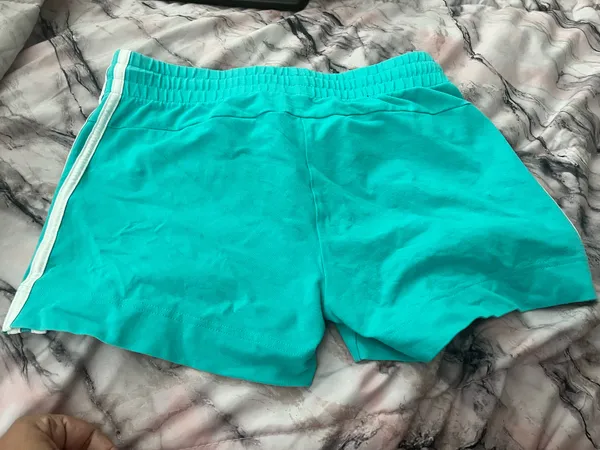 Teal and white Adidas shorts  - Image 3