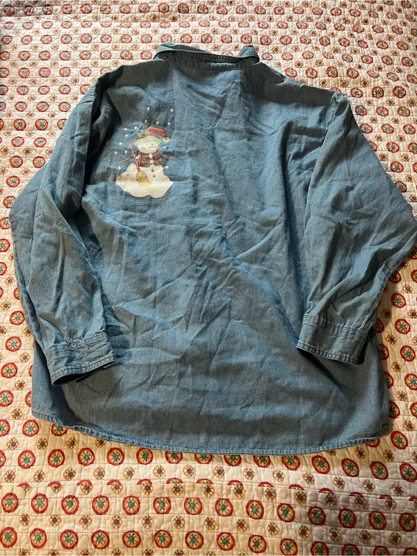 Vintage 90s Snowman Denim Button Down Long Sleeve size XXL - Image 6