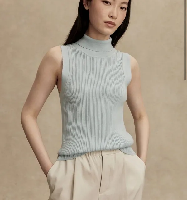 VARLEY Anastasia Rib Knit Mock Neck Tank - Winter Sky (Light Blue) - Large - NWT - Image 5