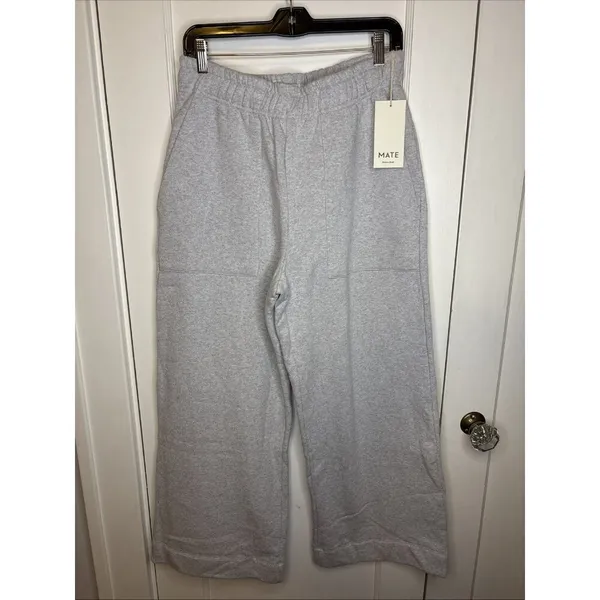 Mate The Label Organic Fleece Wide Leg Pant Heather Grey Large MSRP $138 - Image 6