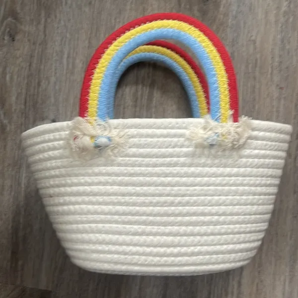 Rainbow Handle Tote Purse White - Image 3