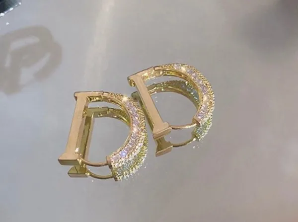 18K Gold Plated Cubic Zirconia D Letter Dangle Drop Earrings for Women - Image 2