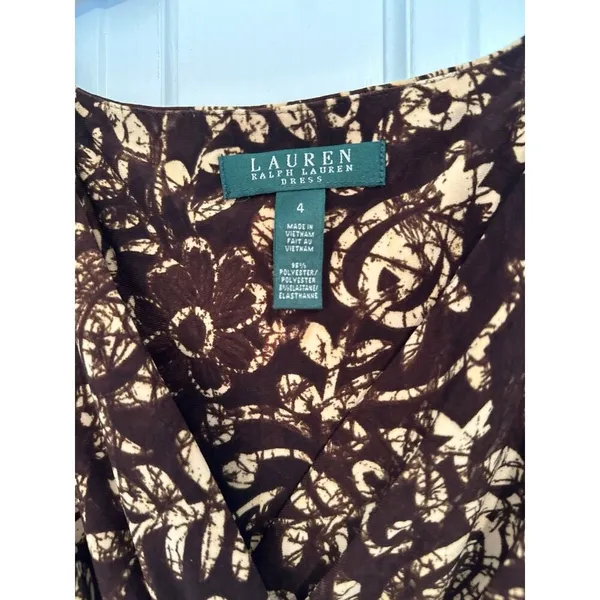 Lauren Ralph Lauren Brown Floral Sleeveless‎ Wrap Dress size 4 EUC - Image 3