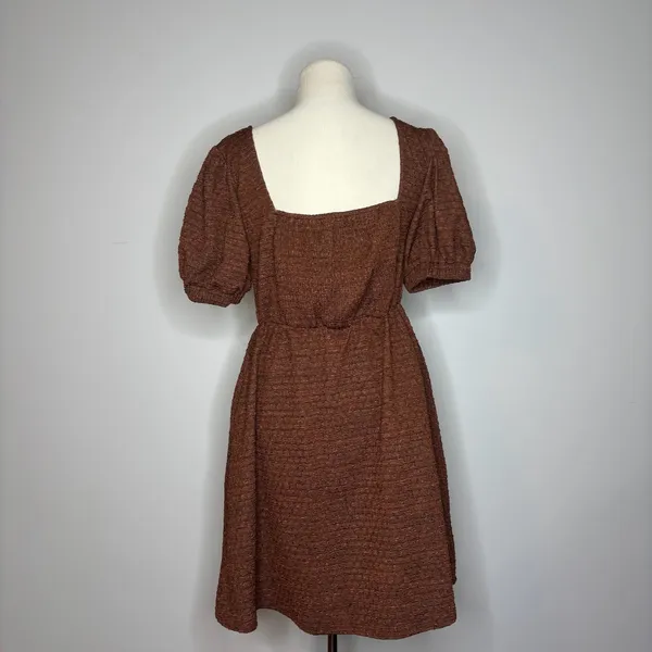 Molly Green - Brown & Pink Textured Dress with Puff Sleeves - Image 3