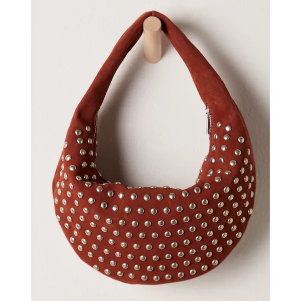 Free People Understated Leather Studded Shoulder Bag in Cognac $398R NWT - Image 2