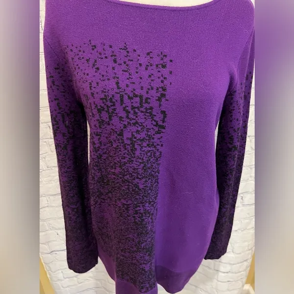Grace Purple And Black Long Sleeve Rayon Polyester Blend Sweater Size Large - Image 2