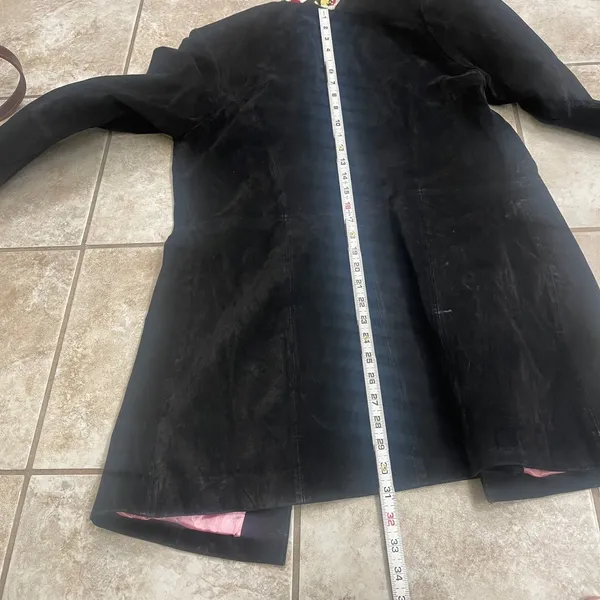 Metrostyle Black Suede‎ Embroidered Floral Jacket Sz M Hook Eye Coat STAINS! - Image 7