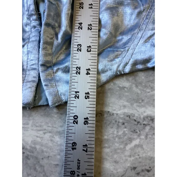 Urban Outfitters Light Blue Velvet Corset Top Sheer Balloon Sleeve XS - Image 6