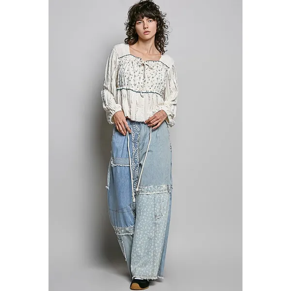 POL Square Neck Lace Long Balloon Sleeve Top - Medium‎ - Image 5