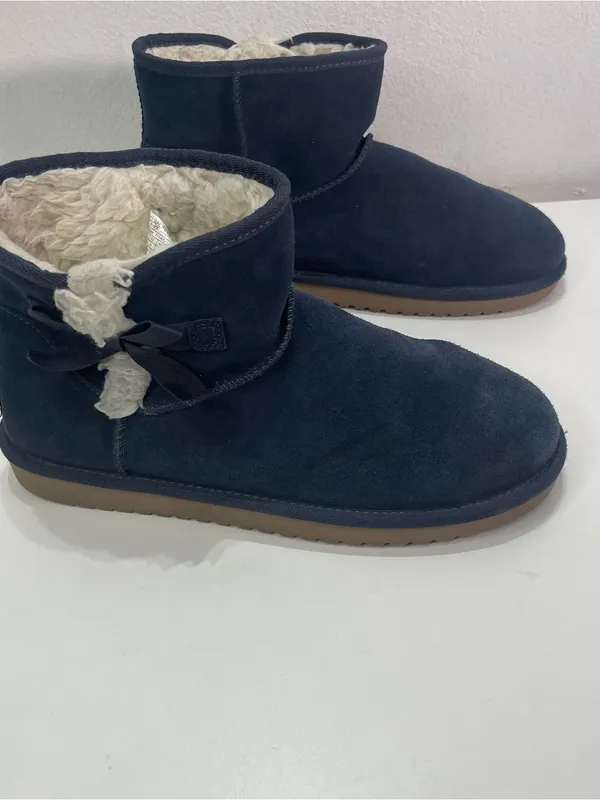 Koolaburra By UGG Mini Boots Women's 11 Blue Suede Shearling Booties Bows - Image 3