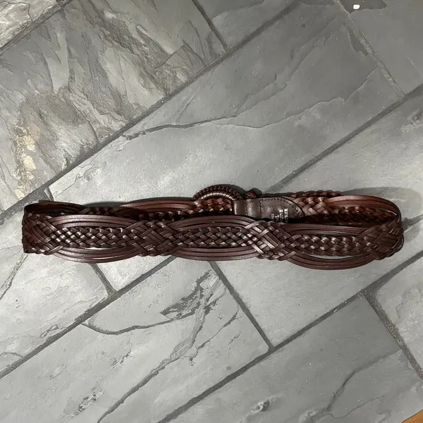 Dark Brown Leather Woven Braided Boho Belt - Image 3