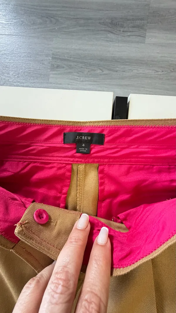 J.Crew Pleated High-Rise Khaki Crop Pants Pink Trim Size 4 Style AJ438 - Image 12
