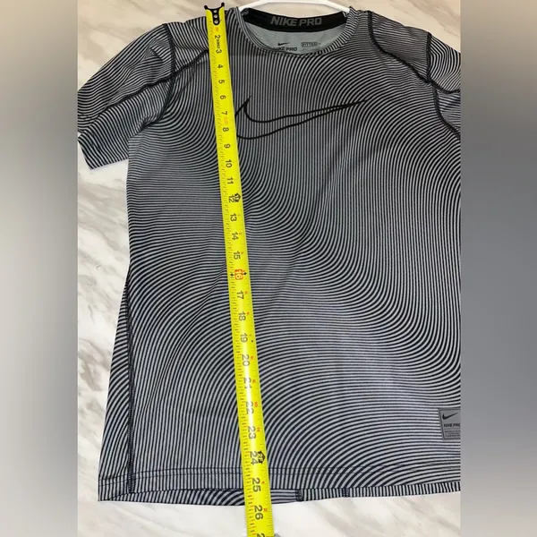 Nike Pro Black & Gray Striped Short Sleeve Training Top - Image 6