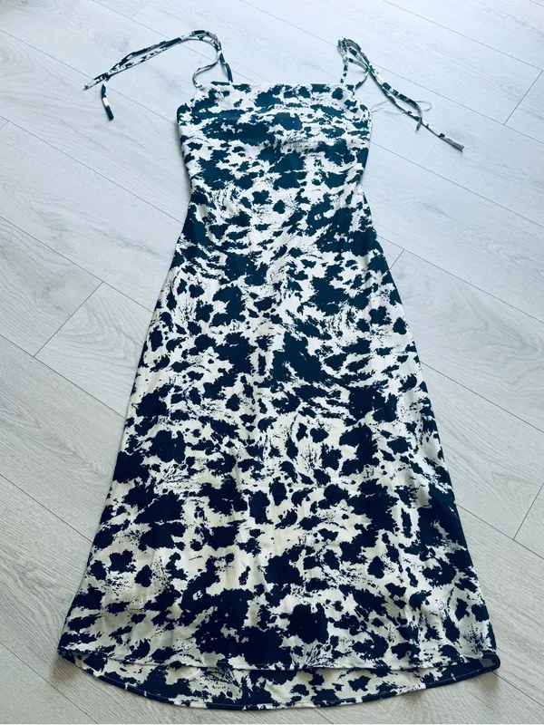 Thirty Thirty Cow Print Satin Maxi Dress Size Medium - Image 3