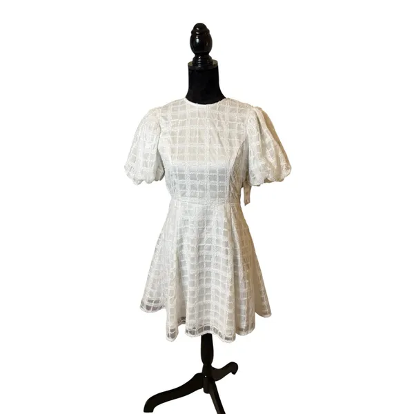 Birdy Grey White Puff Sleeve Mini Dress Size Medium Open‎ Back Bridal Graduation - Image 6