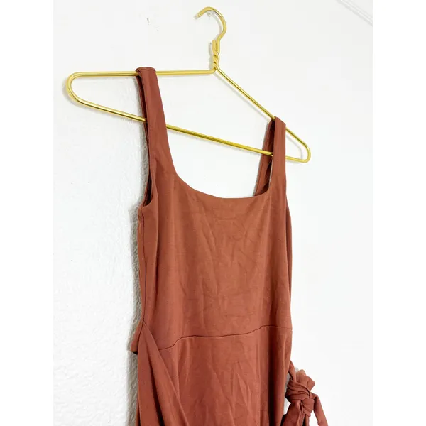 Aritzia Wilfred Saturn Mini Dress Size XS Brown Wrap Stretch Preppy Minimalist - Image 9