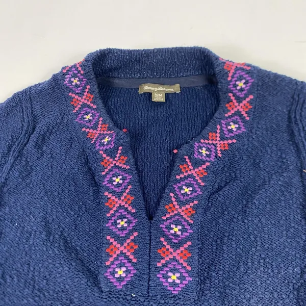 Tommy Bahama Sweater Dress‎ Womens Medium Navy Blue Embroidered Tunic Pullover - Image 2