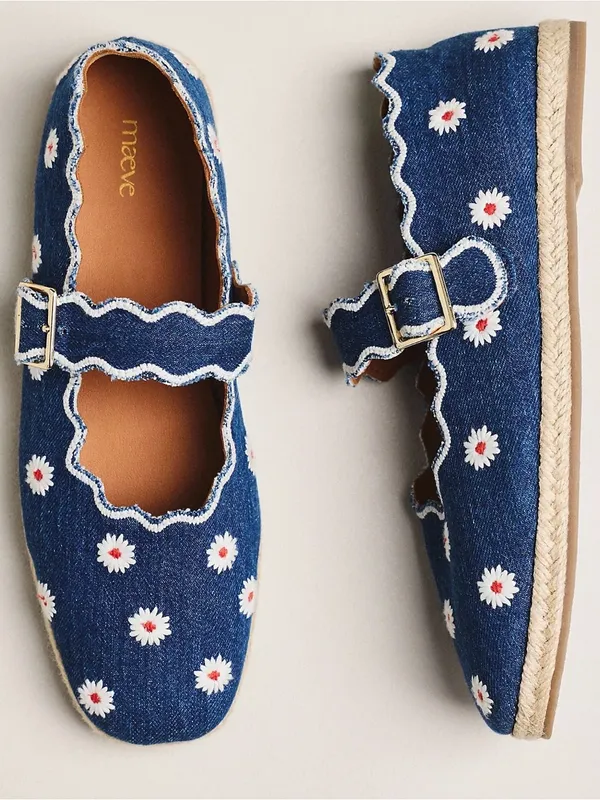 Maeve Denim Daisy Espadrille Mary Janes - Blue & White Size 8-9 - Image 2