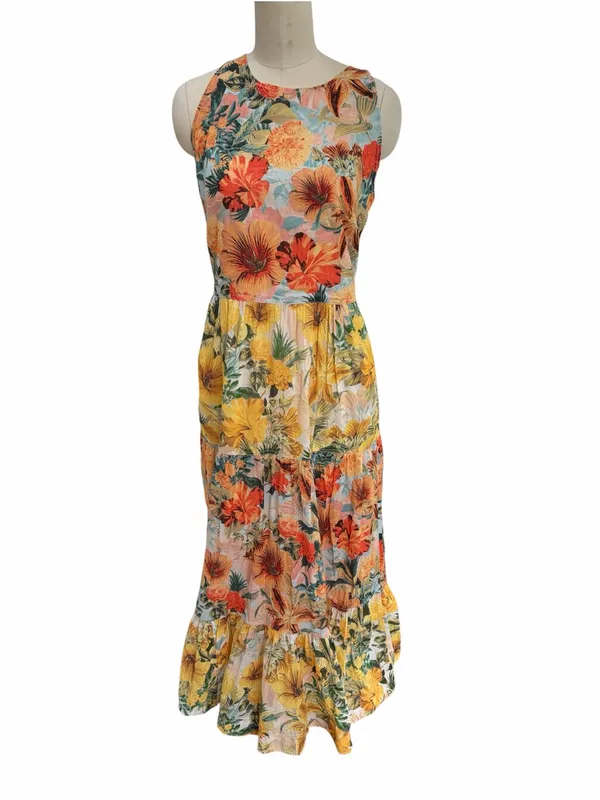 Pilcro Floral Tiered Maxi Dress - Yellow & Coral & Blue size medium - Image 3