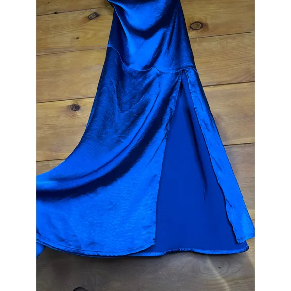Lulus Reglan Blue Satin One-Shoulder Sash Midi Dress Bridesmaid Wedding Small - Image 5