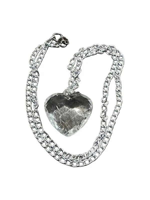 Clear Heart Gemstone Silver Tone Chain Necklace - Image 3