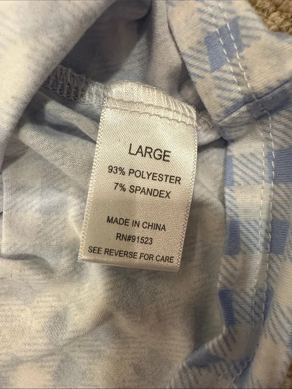 Jaclyn Intimate Blue White Gingham Plaid Stretch Pajama Sleep Shirt Large Pocket - Image 6