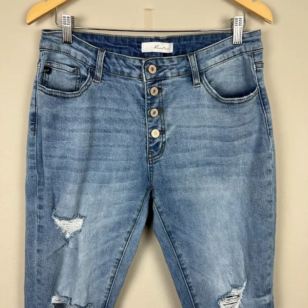 KanCan Jeans Womens 11/29 Blue Girlfriend Mid‎ Rise Distressed Denim Button Fly - Image 2