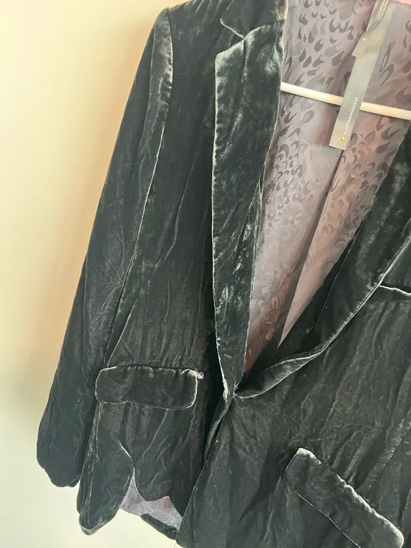 Anthropologie Alessia Velvet Blazer Jacket Womens S Emerald Green Crushed Velvet - Image 5