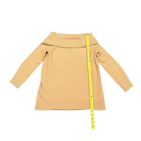Express Sweater Womens S Tan Novelty Button‎ Off The Shoulder Oversized NWT - Image 4