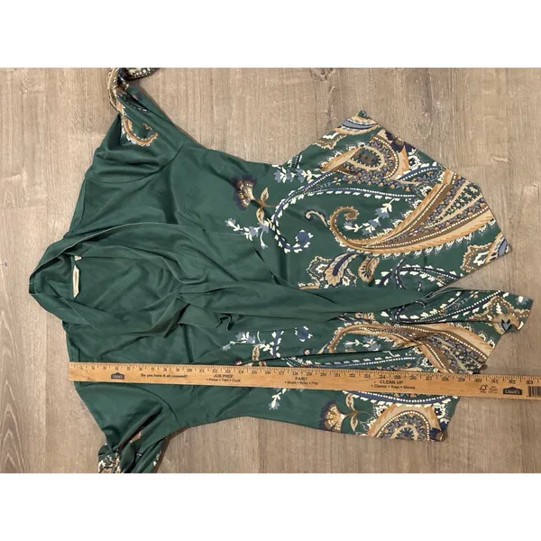 SOFT SURROUNDINGS Chouteau‎ Jacket - Green Faux Suede, Open, Artsy Design, L - Image 9