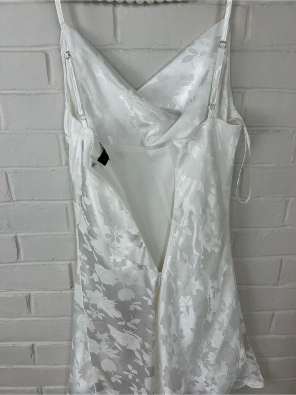 Lulus Close To Your Heart White Satin Jacquard Cowl Slip Mini Dress Size XS - Image 9