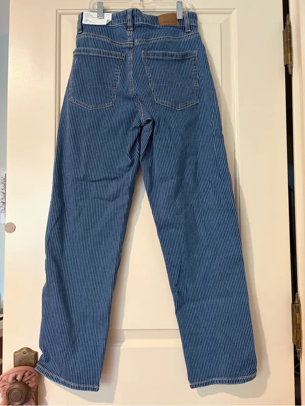 NWT American Eagle High-Rise Baggy Straight Pinstripe Denim Blue Jeans Size 000 - Image 2