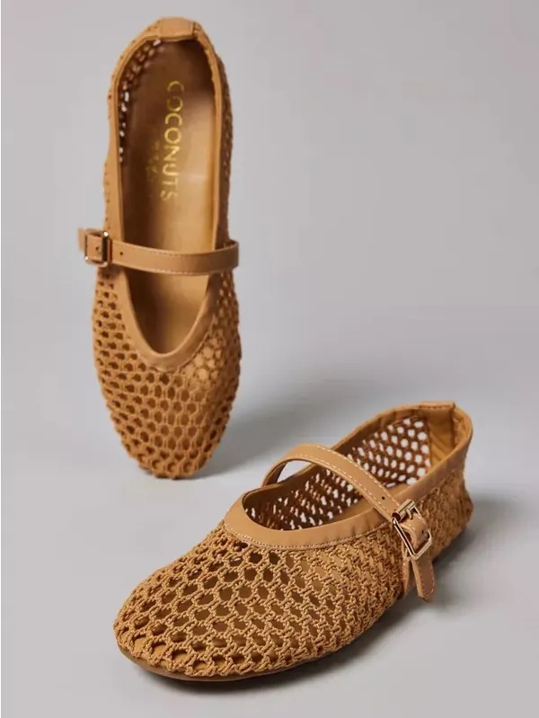 Coconuts by Matisse Nolita Mary Jane Woven Ballet Flats Tan 8 - Image 2